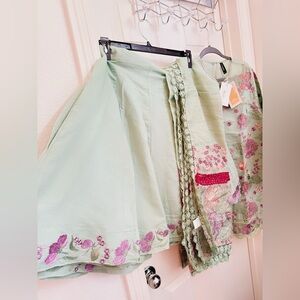 Embroidered Green plazo Set3pc